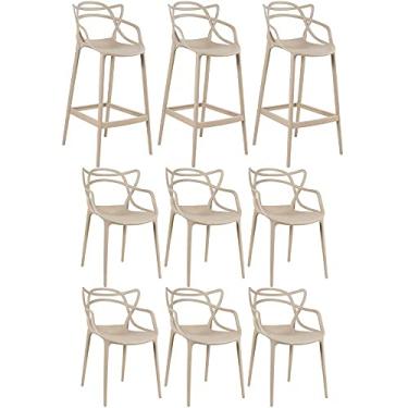 Imagem de Loft7, KIT - 6 x cadeiras + 3 x banquetas altas Masters Allegra - Nude