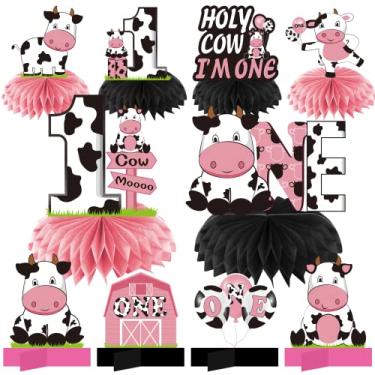Imagem de Holy Cow I'm One Birthday Decoration Girls, Cow First Birthday Honeycomb Centerpiece Supplies, Baby 1st Birthday Cow Themed Table Toppers Sign Decor