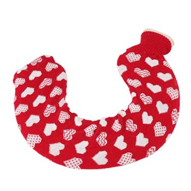 Imagem de Borracha para garrafa de água quente TOPINCN com capa macia em forma de U Bolsa de água quente para água macia pescoço ombro garrafa de água quente para viagens 1L (fundo vermelho coração branco)
