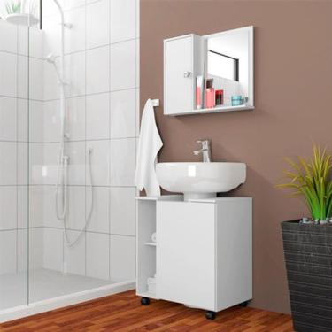 Imagem de Gabinete Armário Banheiro Para Pia De Coluna Com Espelheira Branco - B