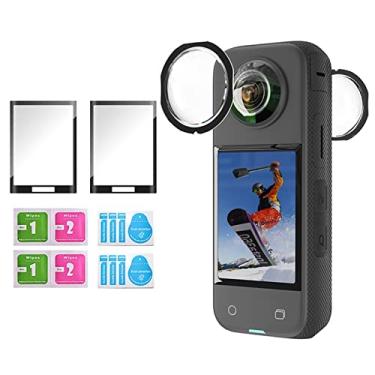 Imagem de HUAYUWA Filme temperado à prova de explosão de alta definição com protetor de lente adesivo compatível com câmera de ação de 360 graus Insta360 X3 acessórios de lentes de proteção anti-arranhões