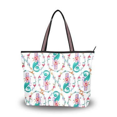Imagem de ColourLife Sereias em branco, bolsa de ombro, alça superior, bolsa de mão para mulheres, Colorido., Large