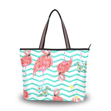Imagem de Bolsa de ombro feminina My Daily com estampa de flamingo, flores tropicais, chevron, Multi, Medium