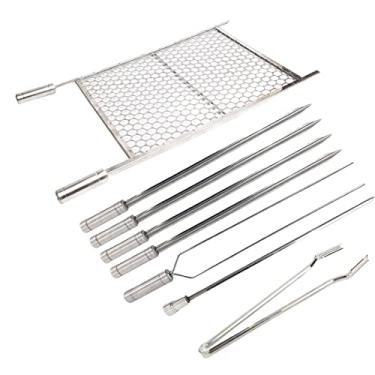 Imagem de Kit Grelha Inox 70x60 E 6 Espetos E Pegador Carnes Churrasco