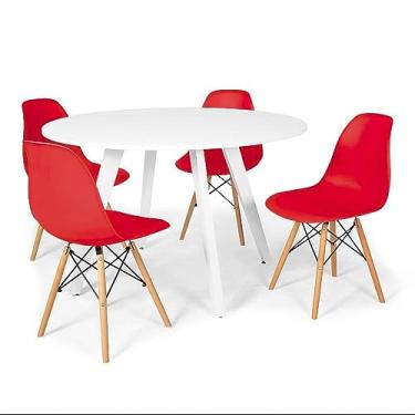 Imagem de Conjunto Mesa de Jantar Redonda Amanda Branca 120cm com 4 Cadeiras Eames Eiffel - Vermelho