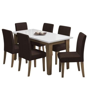 Imagem de Conjunto de Mesa Sala de Jantar Miami com 6 Cadeiras Trieste Suede 1,60m Cedro / Off White / Chocolate Dobuê