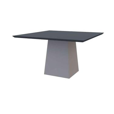 Imagem de mesa de jantar quadrada com tampo de vidro jasmin cinza e off white 135 cm