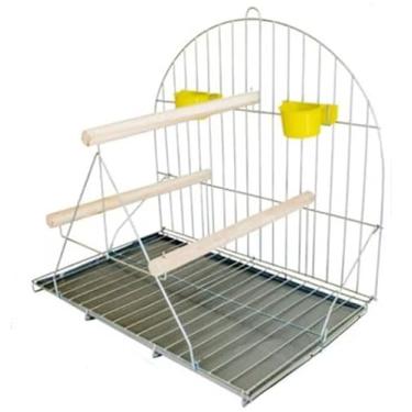 Imagem de Poleiro de Madeira com Bandeja e 2 Comedouros para Calopsita, Papagaio e Maritaca Preto