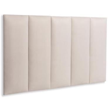 Imagem de Cabeceira Solteiro Estofada de Colar na Parede Kit 5 Placas Modelo Reta - SUEDE Creme/Off White