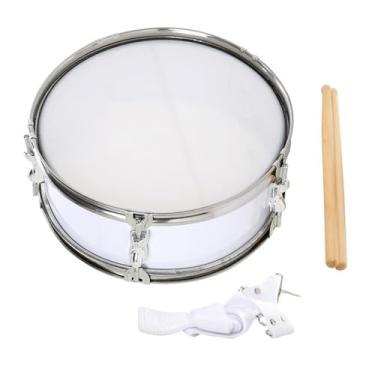 Imagem de YIJU Instrumentos musicais de tambor de caixa de 13 polegadas com alça de ombro, instrumento de percussão de bateria musical para iniciantes, crianças, branco