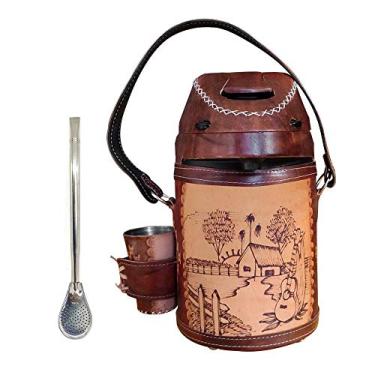Imagem de Kit Tereré Revestido em Couro - Garrafa + Copo + Bomba Inox