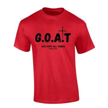 Imagem de Camiseta masculina cristã Goat God Over All Things Jesus manga curta camiseta, Vermelho, P