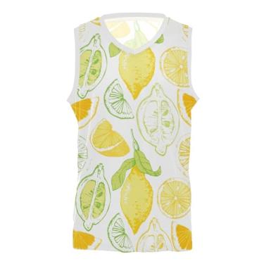 Imagem de Camiseta regata sem mangas premium com desenho amarelo e branco e limão dourado para jovens, Esboço branco amarelo e limão dourado, XXG