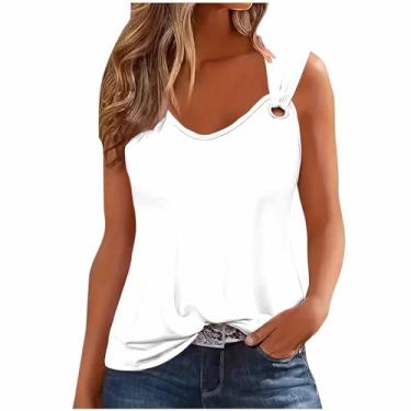 Imagem de Camisetas femininas folgadas longas sem mangas alças finas verão outono 2024 moda, A-15 Branco, P