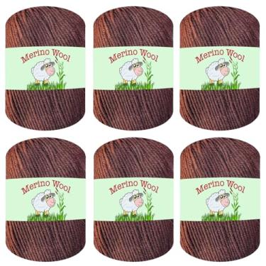 Imagem de Sunny Cat Fio de lã merino 100% puro para tricô – 6 fios de lã merino para tricô e crochê – novelos de lã de 51 g (306 g) – peso leve/DK – 130 anos (total de 780 anos) (23 Cafe Noir)