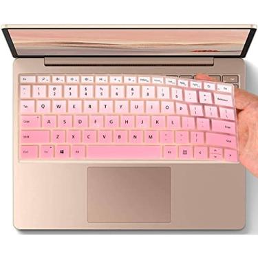Imagem de Capa de teclado para laptop de 12,4 polegadas Microsoft Surface Go 2 versão 2022 e Surface Laptop Go versão 2021 2020 tela sensível ao toque película protetora, ombré rosa