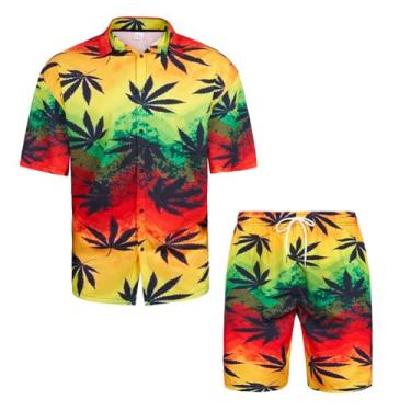 Imagem de TOLOER Conjunto de camisa e short masculino de verão estilo havaiano para esportes de praia havaiano para festa de surfe na praia, Vermelho, G