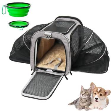 Imagem de Kit Bolsa Pet Expansível Transporte Viagem Cabine + 2 Comedouros - Duke & Dixie (Cinza)