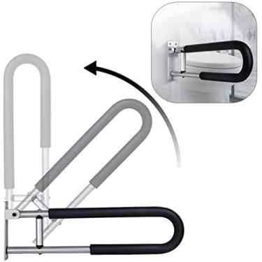 Imagem de TUNTROL Barras de apoio dobráveis de 60 cm, suporte de segurança para vaso sanitário montado na parede, liga de alumínio, prata