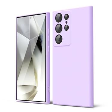 Imagem de oakxco Capa para celular Samsung Galaxy S24 Ultra, silicone líquido, fino e macio, gel de borracha TPU, capa simples simples para mulheres e meninas, cor sólida fosca, lilás lavanda roxo claro