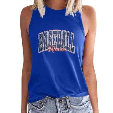 Imagem de Camiseta regata feminina de verão com estampa de letras de beisebol, gola redonda, sem mangas, caimento solto, túnica casual, Azul, XXG