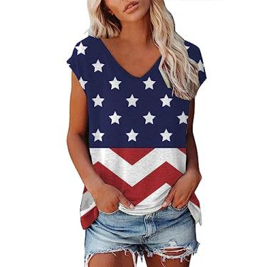 Imagem de Camisetas femininas 4th of July manga cavada gola V patriótica bandeira americana estampadas blusas verão casual dia da independência tops, Roxa, G