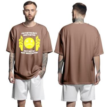Imagem de Camisa Camiseta Oversized Streetwear Genuine Grit Masculina Larga 100% Algodão 30.1 Pathetic But Aesthetic - Marrom - M