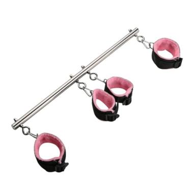 Imagem de Brinquedo Sexual Conjunto de Aço Inoxidável Estender a Barra Algemas Nylon Tornozelo Fetiche Restrições adulto Para o Casal (Rosa)
