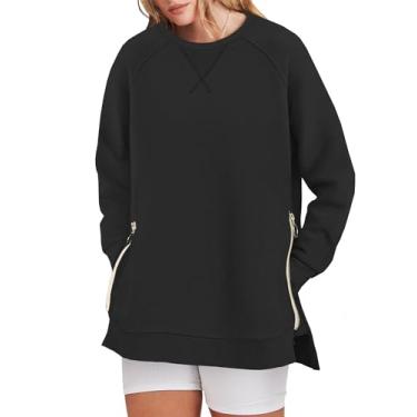 Imagem de Lylinan Moletom para mulheres 2023 camisas de manga comprida suéter feminino vestido moda outono roupas de inverno, X-preto, P