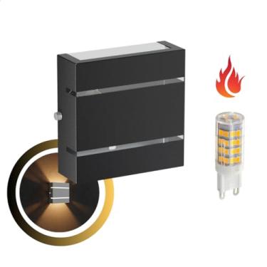 Imagem de Arandela Externa Slim 2 Frisos Luminária de Parede Muro 2 Fachos 2 Focos Em Alumínio Interna + Led G9-103 (Preto, Lâmpada Branca Quente)