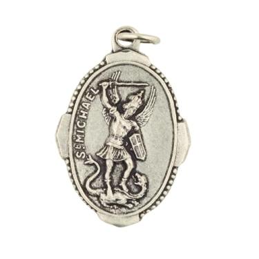 Imagem de Medalhas em tom de prata de São Miguel | Ótimo para primeira comunhão e primeira confirmação sagrada | Ótimo presente católico | Medalhão religioso para joias e casa, Metal não precioso, Sem Pedra