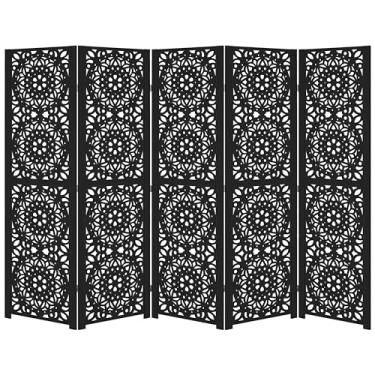 Imagem de Biombo Pintado Divisoria Separador de Ambiente MDF Preto ou Branco (Preto, 5 Mandala)