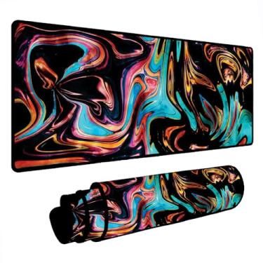 Imagem de Novo Mouse Pad Gamer Deskpad Speed Extra Grande Borda Costurada Profissional Varios Tamanhos - Liquid Azul Vermelho (120x60)