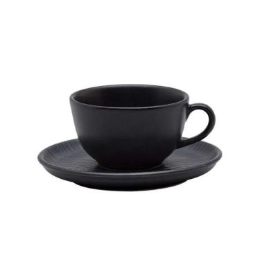 Imagem de Xícara Para Chá Com Pires Em Cerâmica Flat Ônix 200ml Oxford