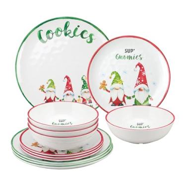 Imagem de UP Conjunto de louça de melamina com 12 peças, inclui pratos de jantar, pratos de salada, tigelas, serviço para 4 (gnomias)