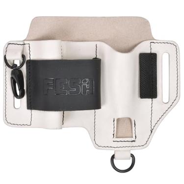 Imagem de FESA Bainha de couro multiferramentas para cinto - bolsa organizadora de couro de grão superior para canivete de bolso tático, lanterna e caneta - com gancho de pressão - bolsa de cinto EDC para uso