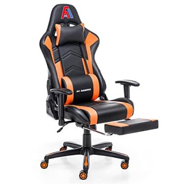 Imagem de AA Products Cadeira de jogos ergonômica cadeira de corrida de computador com encosto alto ajustável com apoio para os pés, cadeira giratória de suporte lombar - preto laranja