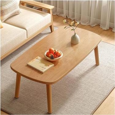 Imagem de Mesa de centro moderna minimalista de madeira maciça para sala de estar – mesa lateral de madeira natural, mesa de apoio, mesa central para sala de estar, espaços pequenos, fácil montagem