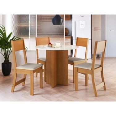 Imagem de Mesa de Jantar Com 4 Cadeiras Linho 0.90x090 Circular / Alice– Freijó/Off White