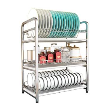 Imagem de Escorredor de pratos de aço inoxidável 304 escorredor de pratos com suporte de faca e suporte de utensílios, prateleira para secadora de pratos de 3 camadas, grande capacidade, economia de espaço,
