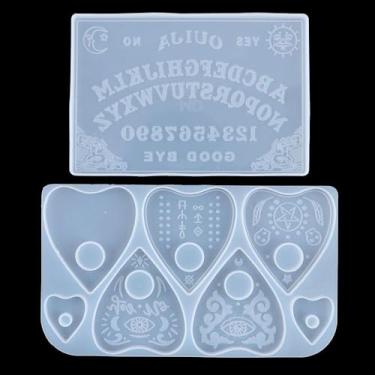 Imagem de 2 moldes de silicone Ouija para tabuleiro e planchette, moldes de silicone de resina epóxi gótica para jogo de tabuleiro Ouija, pingente, artesanato em resina