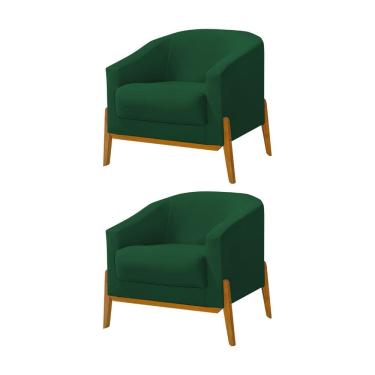 Imagem de Kit 2 Poltronas Living Base em Madeira Maciça Flórida Veludo Verde