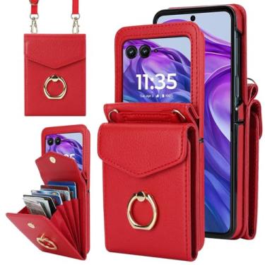 Imagem de Asuwish Capa de telefone para Motorola Razr 2024/Moto Razr 50 capa carteira com anel de bloqueio RFID alça de pulso transversal suporte para cartão de crédito bolsa móvel acessórios para celular