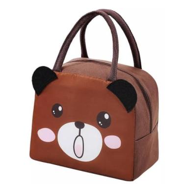 Imagem de Bolsa Térmica Infantil Fitness Viagem Animais 3D Menina Menino Impermeável Escolar Marmita Com Alça (Urso Marrom)