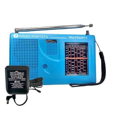 Imagem de Rádio Portátil 7 Faixas Pilha Motobras e Eliminador de Pilha,  Azul