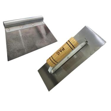 Imagem de Kit desempenadeira e espatula aço dentada para aplicar piso vinilico p