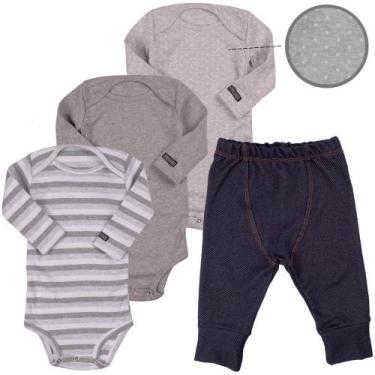 Imagem de Body infantil kit manga longa e calça jeans bebe minimalista comfort -