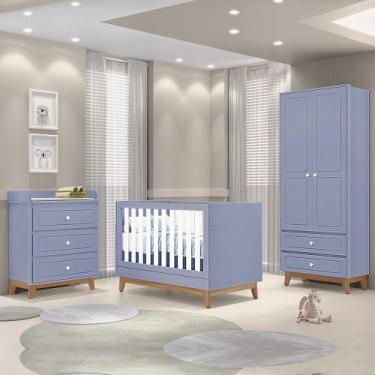 Imagem de Quarto Infantil Triplo 100% em MDF com Berço 2 em 1 Tuboarte Kevin Nat