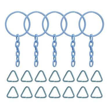 Imagem de Argola Com Corrente Artesanato Chaveiro 23mm + Triangulo Elo Azul Bebe