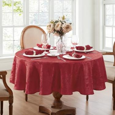 Imagem de Elrene Toalha de mesa Home Fashions Caiden Elegance Damasco impermeável, resistente a manchas e rugas, 152 x 213 cm, oval, vermelha